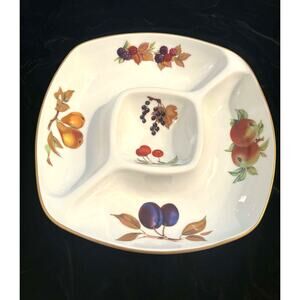 Royal Worcester Evesham Divided Relish Tray 1961 Made England Fruit Gold Rim